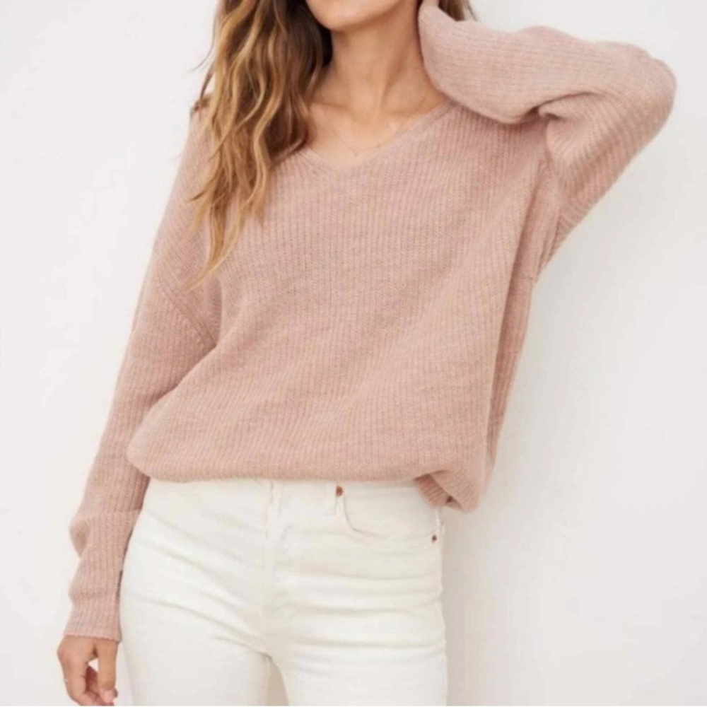 Jenni Kayne Cabin V Neck Alpaca Sweater Dusty Rose XS